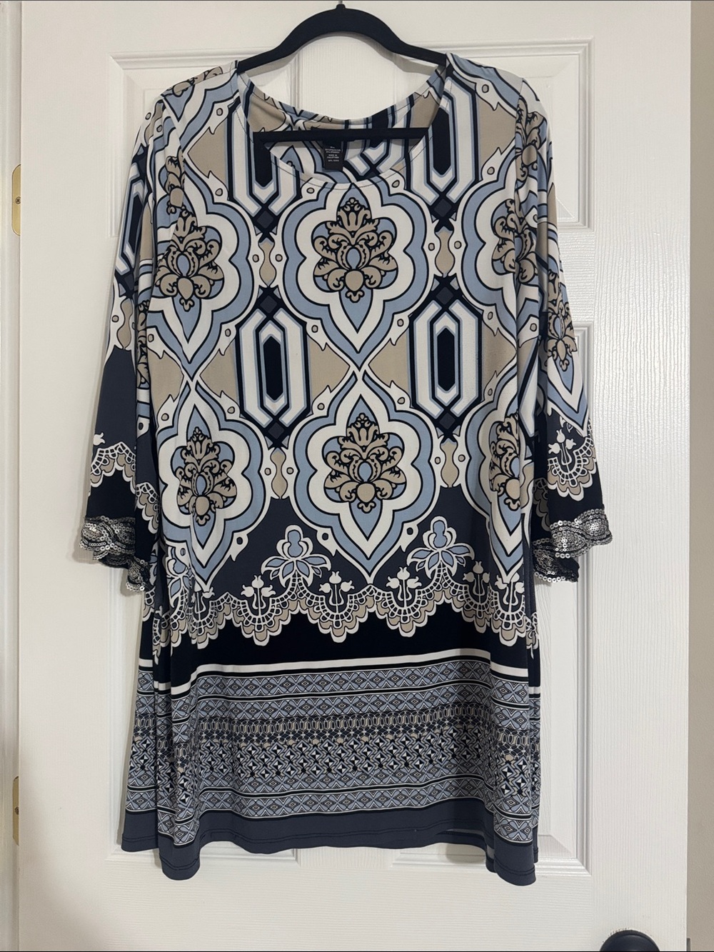 Alfani Blue and Beige Geometric Print Tunic